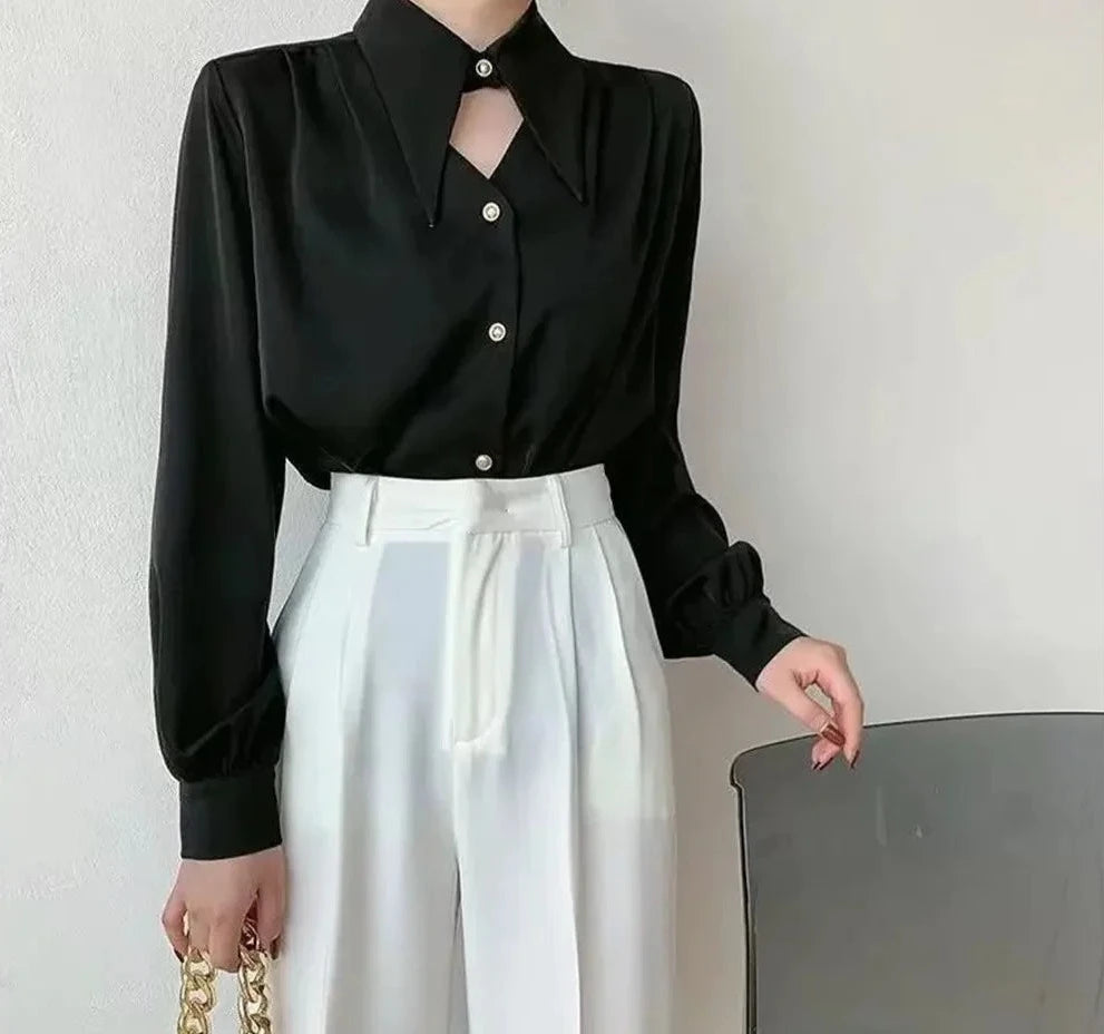 Sarah Collar Long Sleeve Top Blouse